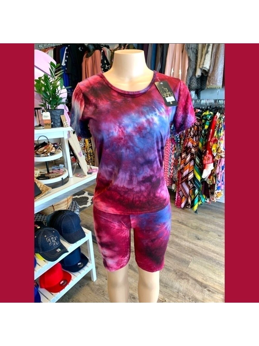 Tie Dye 2pc Shades of Red Biker Short Set